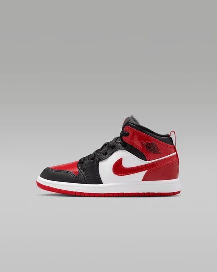 Подростковые кроссовки Jordan AJ1 Mid, черно-белые с красным