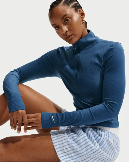 Женский топ Nike Chill Knit с короткой молнией, тёмно-синий/айвори