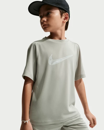Детская тренировочная футболка Nike Dri-FIT с коротким рукавом, зеленовато‑серая/белая