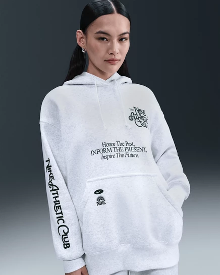 Женское худи Nike Phoenix Fleece оверсайз, серый меланж/темно-зеленый