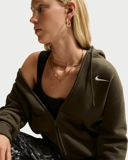 Женское худи Nike Studio Fleece на молнии, хаки/белое