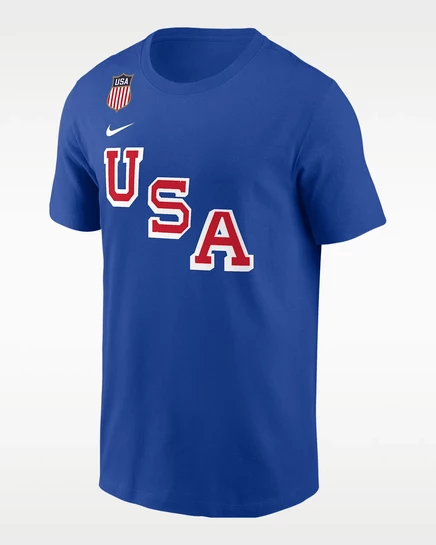 Мужская футболка Nike Jack Hughes Gold Medal, королевский синий