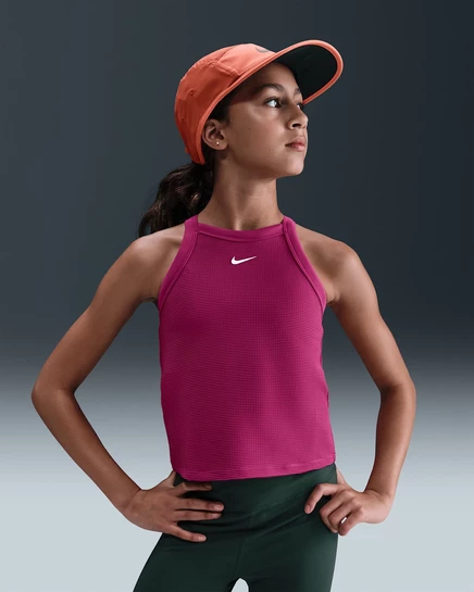 Топ для девочек Nike с высокой горловиной и поддержкой, свекольный/белый