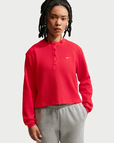 Женская оверсайз хенли Nike Chill Waffle, светло-алый/молочный