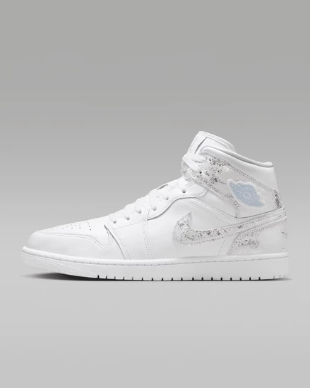 Мужские кроссовки Jordan 1 Mid SE, белые с серебристым