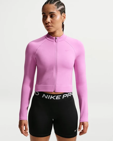 Женский топ Nike Pro Seamless на молнии, светло-магентовый