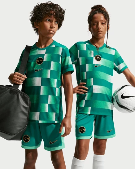 Детская футболка Nike Mbappé Academy, бирюзово-золотая