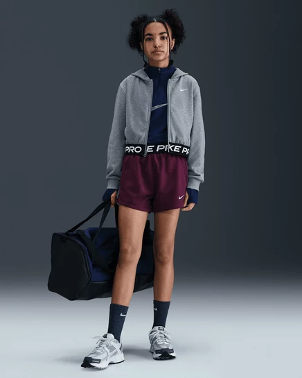 Шорты для девочек Nike Pro Fleece Dri-FIT, бордовые/черные/белые