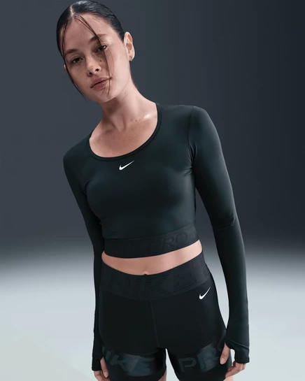 Женский укороченный лонгслив Nike Pro Dri-FIT, морской/винтажно-зеленый/белый