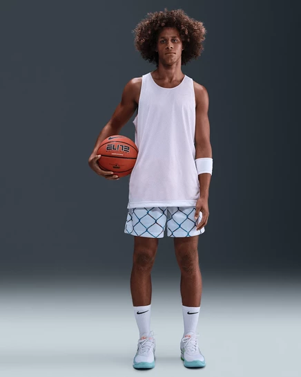 Мужские баскетбольные шорты Nike Dri-FIT 13 см сетчатые, бело-черные