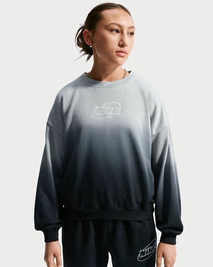 Детский свитшот Nike Studio Fleece, оверсайз, серый/черный/белый