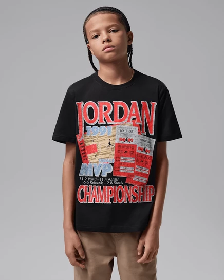 Мальчиковая футболка Jordan '91 Playoff Tix графическая, черная