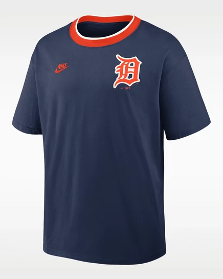 Мужская футболка Nike MLB Detroit Tigers Cooperstown Ringer темно-синего / оранжевого цвета