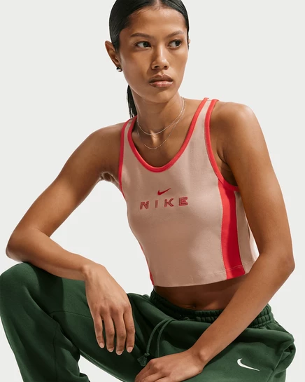 Женская майка Nike Sportswear Tight с графикой, льняной/светло-алый