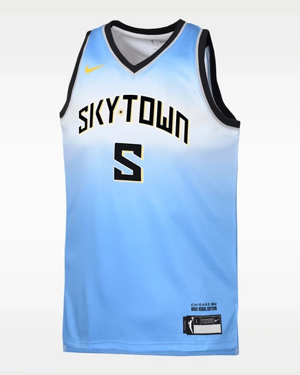 Детская баскетбольная майка Nike Angel Reese Chicago Sky Rebel Edition, голубая/желтая
