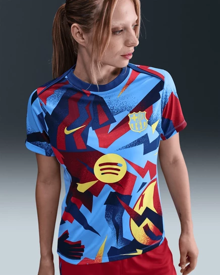 Женский предматчевый топ Nike FC Barcelona Academy Pro Dri-FIT, университетский синий/опти-желтый