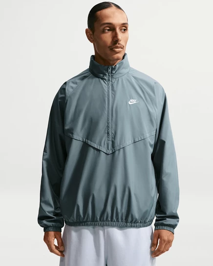 Мужская ветровка Nike Windrunner с короткой молнией, минерально-серая/белая