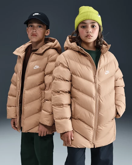 Детский пуховик Nike Therma-FIT, песочный/белый