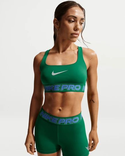 Женский топ Nike Pro, легкая поддержка, малахитовый/сапфировый/серебристый