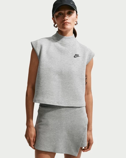 Женский топ Nike Tech Fleece короткий, серый меланж/черный