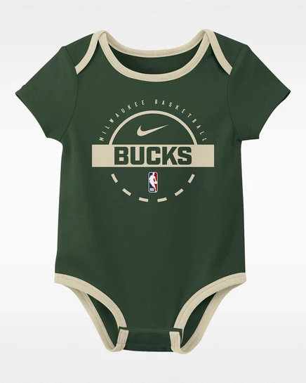 Набор из 2 боди для младенцев Nike Milwaukee Bucks, зелёный/серый/золотой