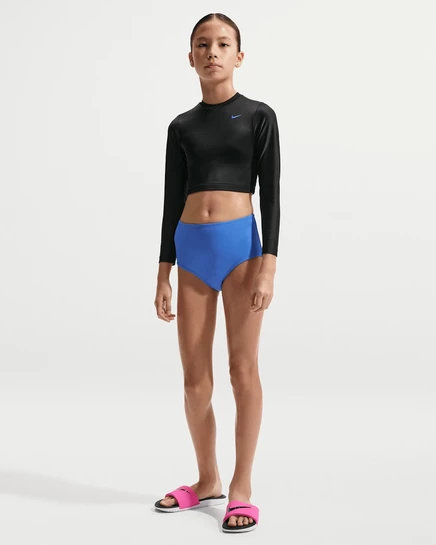 Детский купальник Nike Swim, топ и плавки, черный/голубой