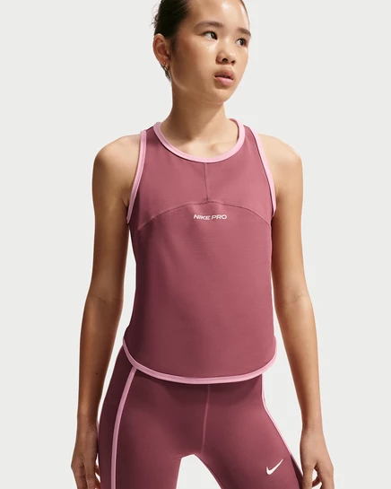 Майка Nike Pro Dri-FIT для девочек, розовая/белая