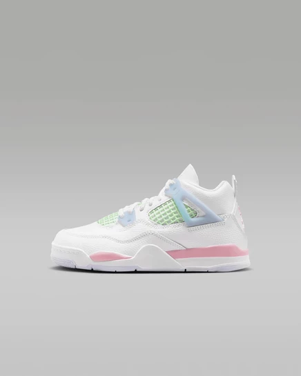 Детские кроссовки Jordan 4 Retro, бело-голубо-зелено-розовые