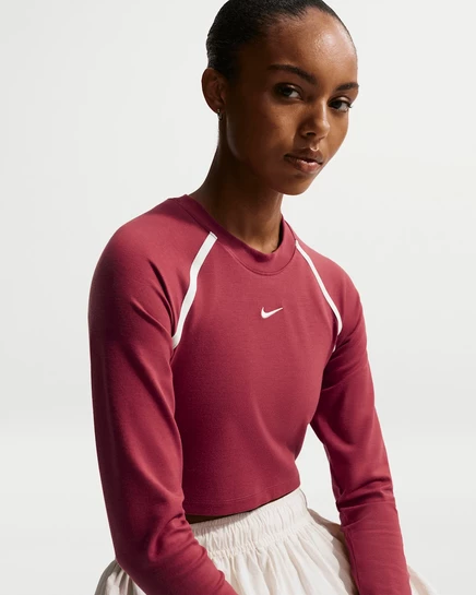 Женский укороченный облегающий топ Nike Sportswear, бордовый/белый