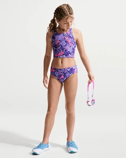 Детский купальный комплект Nike Spiderback Midkini, лиловый