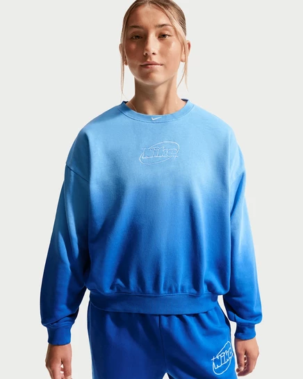 Детский свитшот Nike Studio Fleece, оверсайз, синий/белый