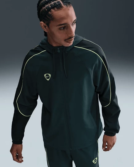 Мужская футбольная куртка Nike Academy+ Repel водоотталкивающая, темно-зеленая/черная/лимонная