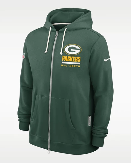 Мужская худи nike green bay packers на молнии, зеленая
