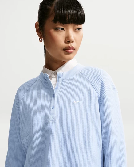 Женский лонгслив Nike Sportswear Chill Waffle Henley оверсайз, голубой/белый