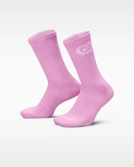 Носки Nike Everyday Plus Cushioned Crew, светло-магентовые и молочные