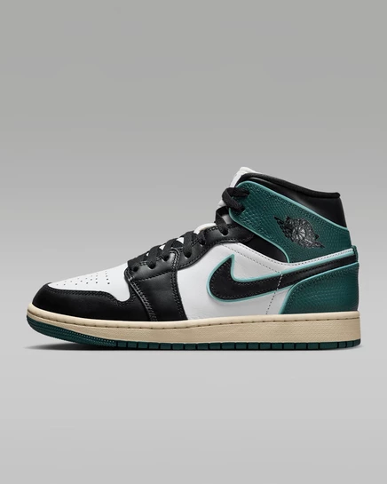 Женские кроссовки Air Jordan 1 Mid SE, бело-зеленые с черным
