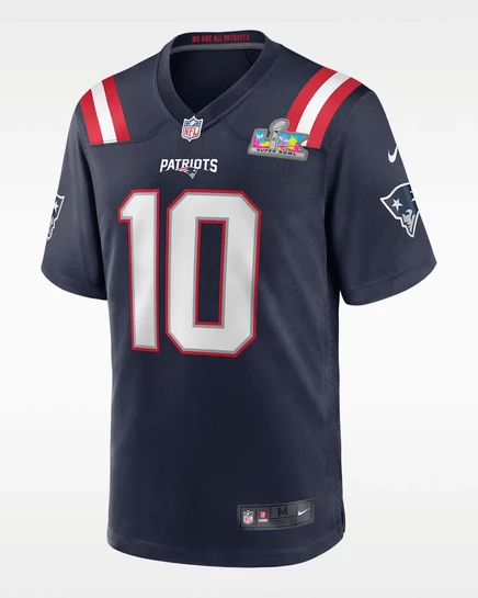 Мужская майка Nike Drake Maye Patriots, темно-синяя