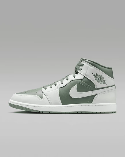 Мужские кроссовки Jordan AJ1 Mid, белые/оливковые