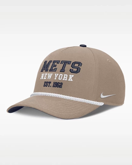 Мужская кепка Nike New York Mets Rise регулируемая, хаки/темно-синяя