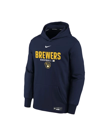 Milwaukee Brewers Authentic Collection Big Kids' Nike Therma-FIT MLB Pullover Hoodie navy/gold/white