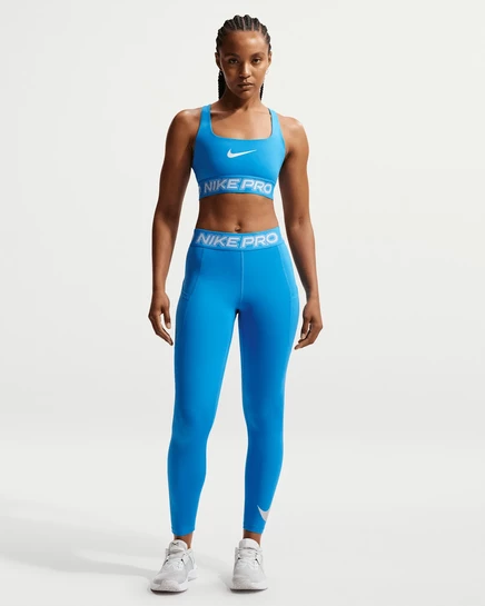 Женские леггинсы Nike Pro 7/8 средней посадки, голубые/серебристые