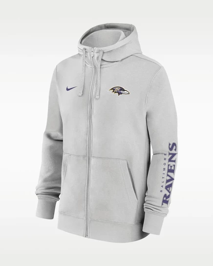 Мужское худи Nike Ravens Club на молнии, серое