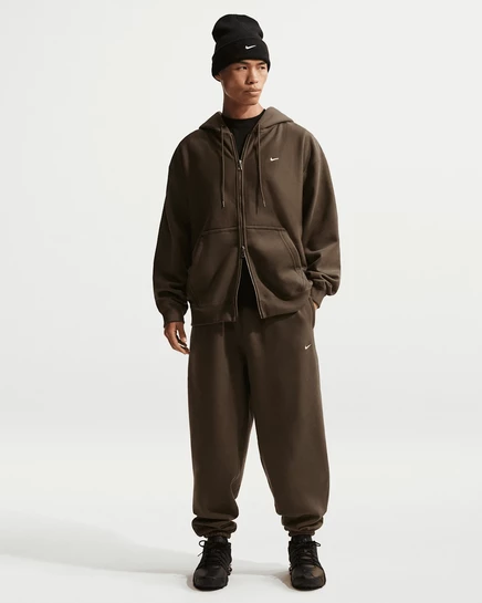 Мужские флисовые брюки Nike Solo Swoosh, темно-коричневые/белые