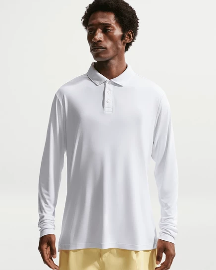 Мужское поло Nike Par Dri-FIT с длинным рукавом, белое