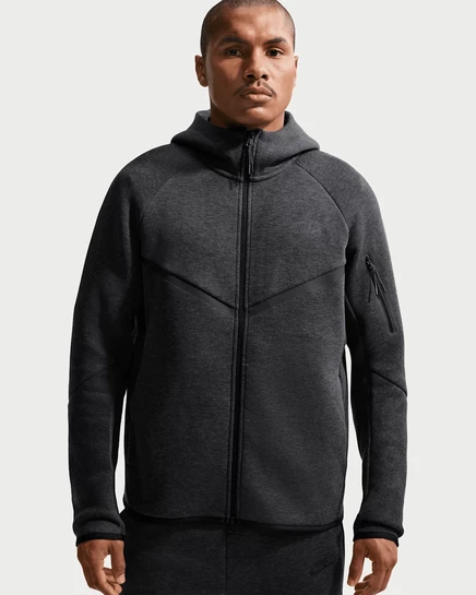 Мужская флисовая куртка Nike Tech Windrunner на молнии, черная/меланж