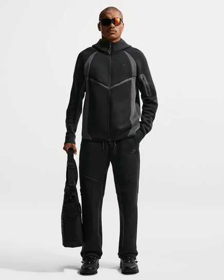 Мужские флисовые штаны Nike Tech, открытый низ, черные