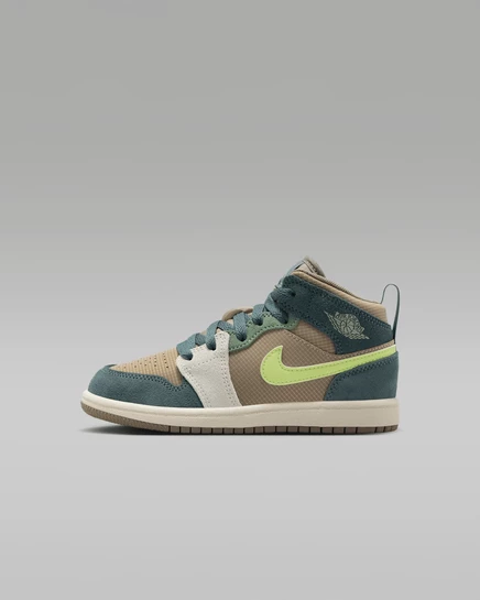Детские кроссовки Jordan 1 Mid SE, хаки/олива/лимонный