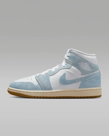 Женские кроссовки Air Jordan 1 Mid SE, белые/светло-коричневые/синие