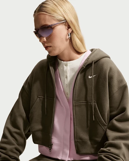 Женское худи Nike Studio Fleece укороченное, коричнево-бежевое