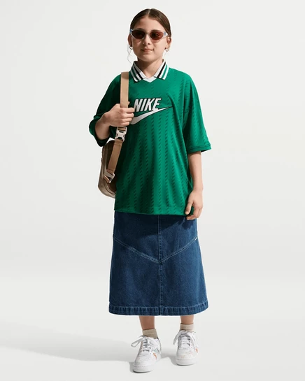 Детская джинсовая юбка Nike Sportswear миди, тёмно‑синяя
